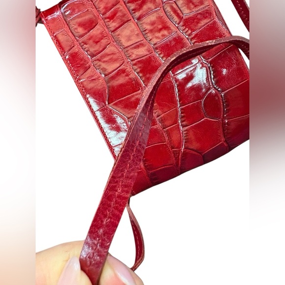 Monsac Original vintage Leather Handbag scarlet red 7” x 5” - Picture 5 of 12